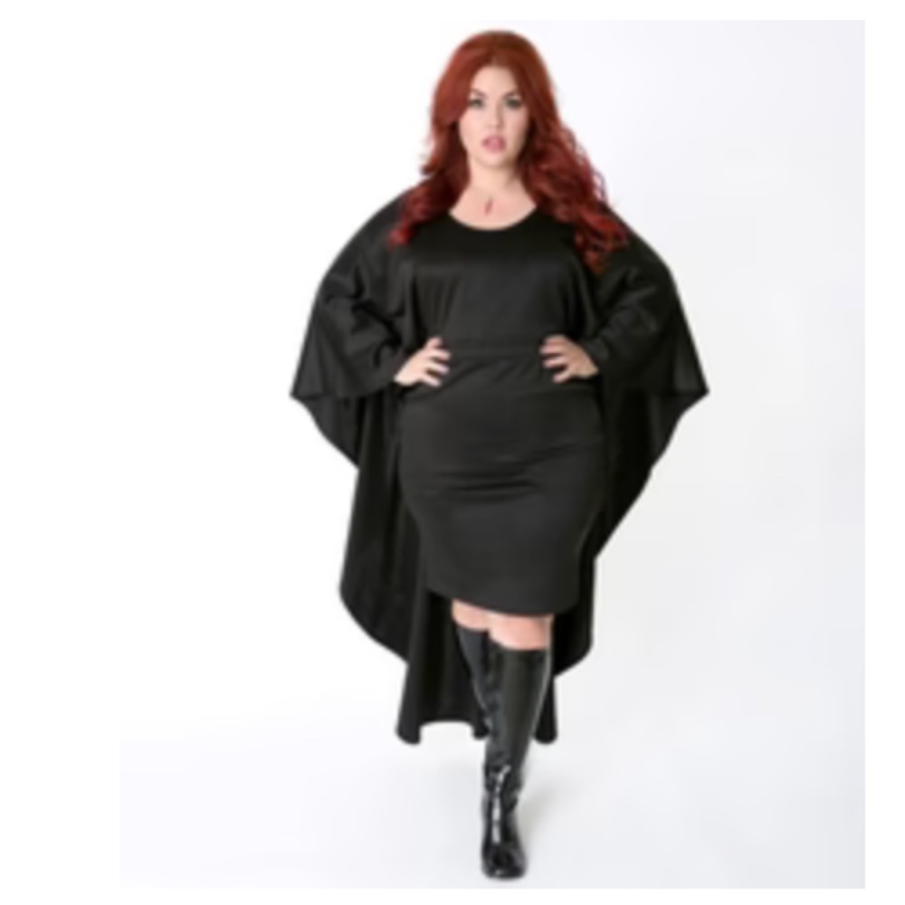 1X Halloween / Goth Flutter Sleeve Stretch Dress with Cape